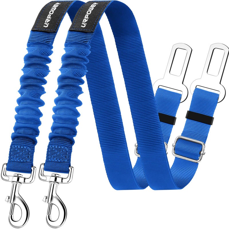 URPOWER 2 Pack Dog Seat Belt, Retractable Dog Car Harness Adjustable Pet Safety Belt with Elastic Bungee Buffer, Heavy Duty & Durable & 360 Degree Swivel Dog Seatbelts - Image 1